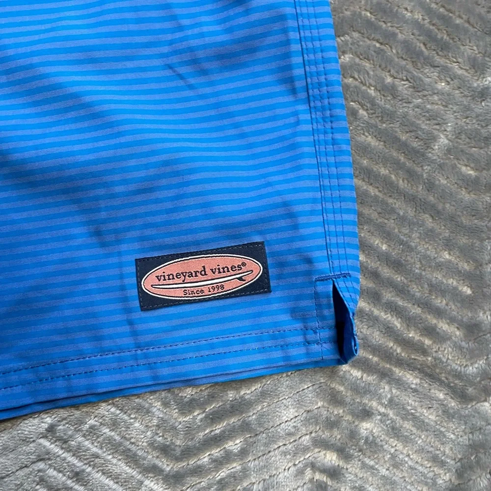 Vineyard Vines Printed Stripe Chappy Swim Trunks Blue Green Yellow 2XL